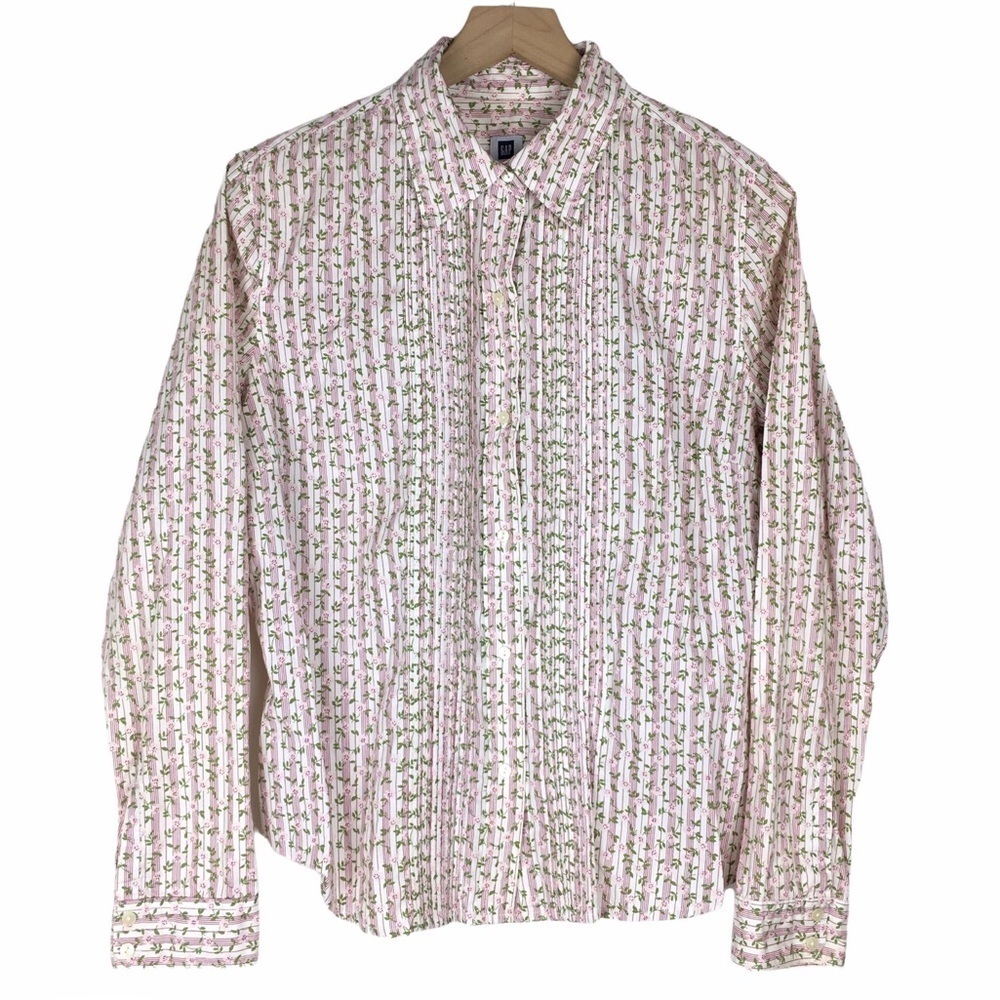 GAP Shirt Y2K Button Up Stripe Flowers Western Cowgirl Rodeo Ranch Size Large